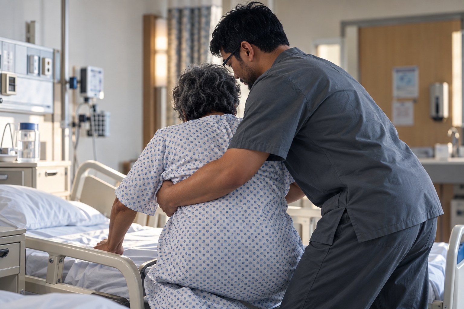 A generic helper assisting an elderly person