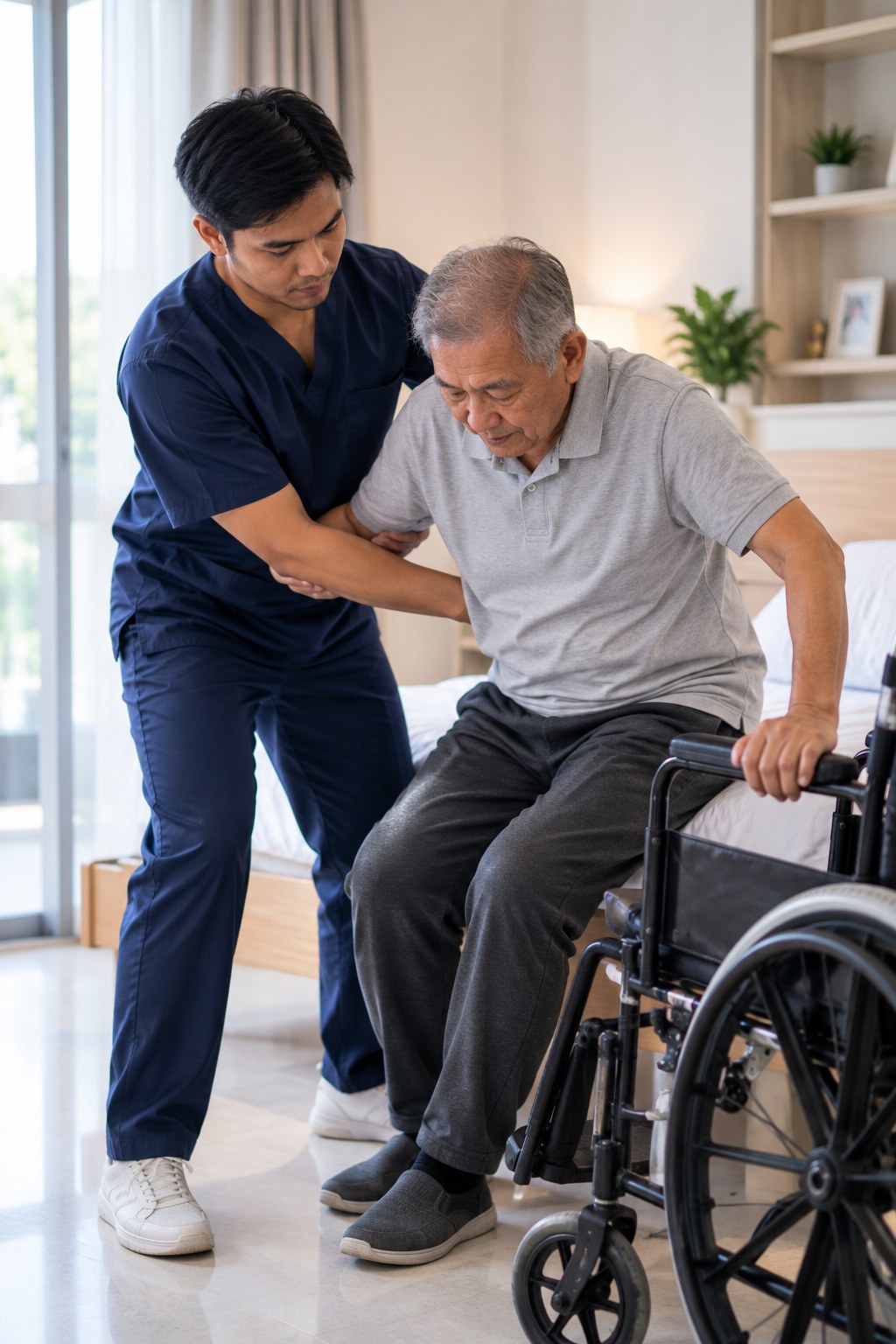 Caregiver attending to a patient